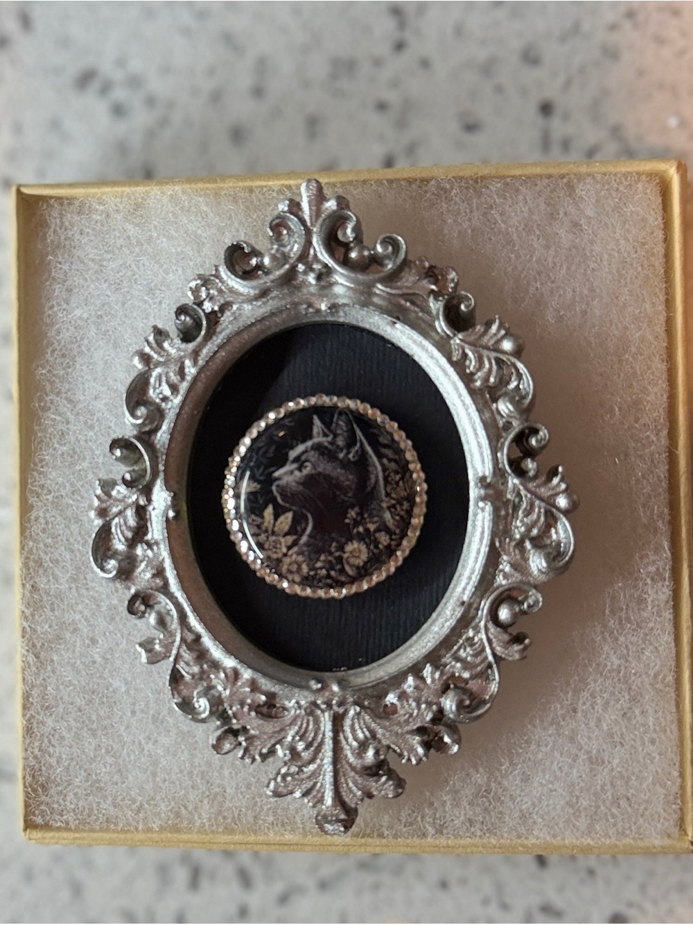 Tiny Gothic Black Cat Framed Art Crystal Halo Miniature Decor - Picture 3 of 6